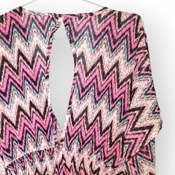 Miken Womens Swimsuit Cover Up Sz L Dress Tunic Pink Black Sheer Beachy Coastal - Picture 9 of 11
